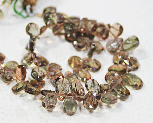 7 Inche Size 5-8mm Natural Andulasite Faceted Briolette Pear Drop Beads