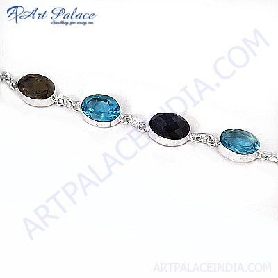 Party Wear Multi Stone German Silver Bracelet