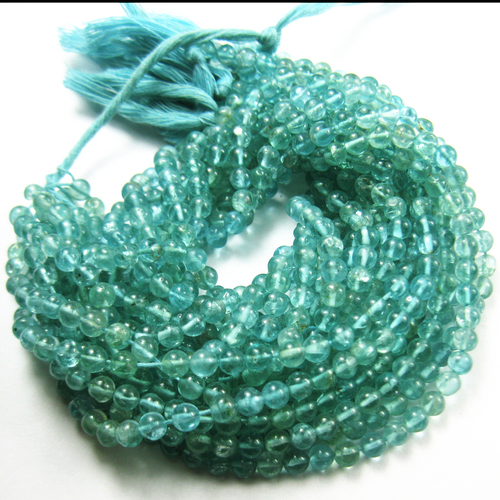 14 Inches - 3.5-4mm - Natural Green Apatite Smooth Round Beads Strand