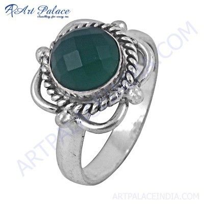 Fashion Accessories Green Onyx Gemstone German Silver Ring