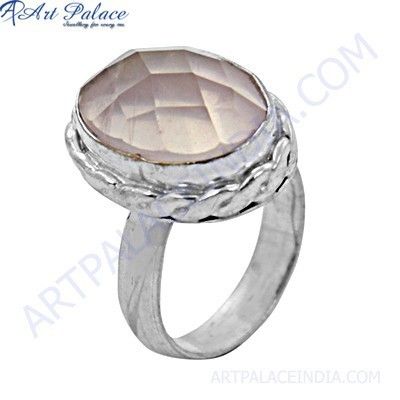 Romantic Rose Quartz Gemstone German Silver Ring