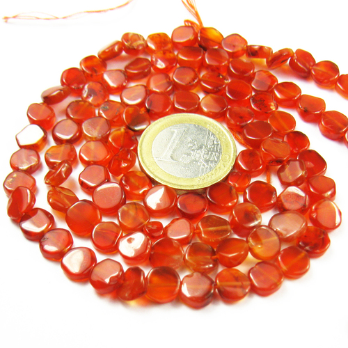 13.5 inches - 5-8mm - Natural Orange Carnelian Smooth Coin Beads Strand