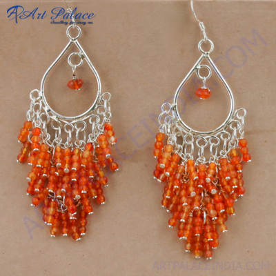 Gracious Fashionable Carnelian Gemstone Silver Earrings, 925 Sterling Silver Jewelry