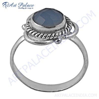 Unique Designer Blue Chalcedony Gemstone German Silver Ring