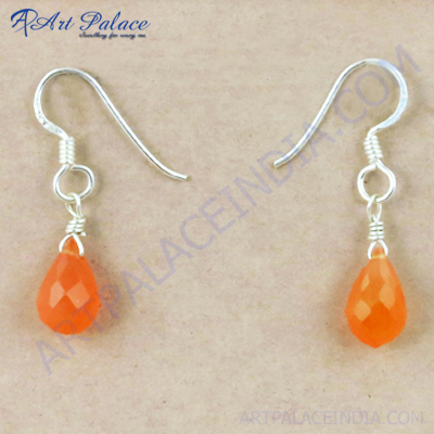 Cute Carnelian Gemstone Silver Earrings, 925 Sterling Silver Beaded Jewelry