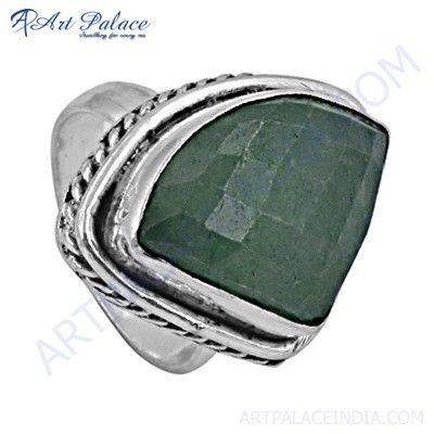 Latest Green Aventurian Gemstone German Silver Rings