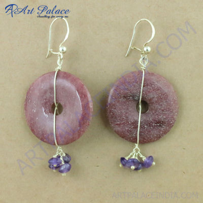 New Fashionable Amethyst & Rhodolite Gemstone Silver Earrings, 925 Sterling Silver Jewelry