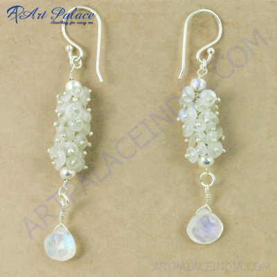 Celeb Style Blue Chalcedony & Rose Quartz Gemstone Silver Earrings, 925 Sterling Silver Jewelry