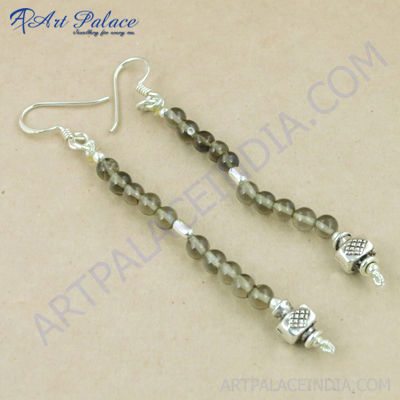 Elegant Fancy Smokey Quartz Gemstone Silver Earrings, 925 Sterling Silver Jewelry
