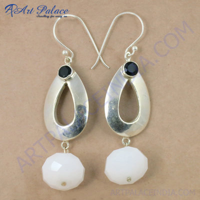 Latest Antique Style Black onyx & White Onyx Gemstone Silver Earrings, 925 Sterling Silver Jewelry