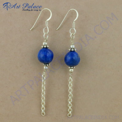 Sparkling Lapis Lazuli Gemstone Silver Earrings, 925 Sterling Silver Beaded Jewelry