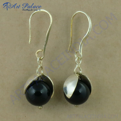 Newest Style Black Onyx Gemstone Silver Earrings, 925 Sterling Silver Jewelry