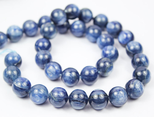 14 Inches - 10mm - Natural White Flash Cobalt Blue Kyanite Smooth Round Ball Beads Strand