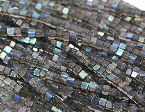 14 Inches 4mm Blue Flash Labradorite Smooth 3D Cube Square Box Beads