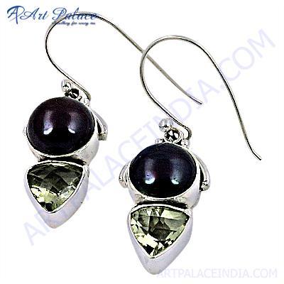 lLastest Luxury Black Onyx & Lemon Quartz Gemstone Silver Earrings