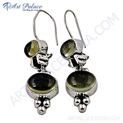 Fantastic Fashionable Lemon Quartz Gemstone Silver Earrings