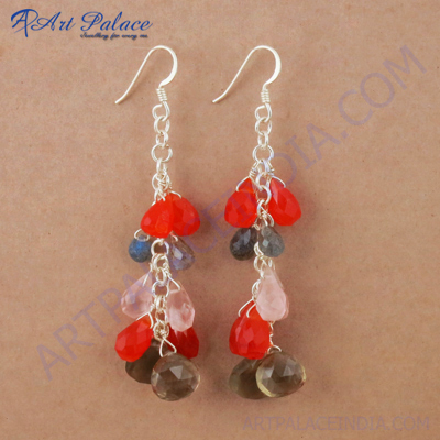 Hot! Dazzling Multi Stone Gemstone Silver Earrings, 925 Sterling Silver Jewelry