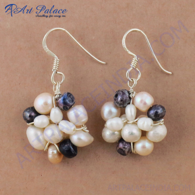 Popular Fashionable Blue Pearl & Pearl  Gemstone Silver Earrings, 925 Sterling Silver Jewelry