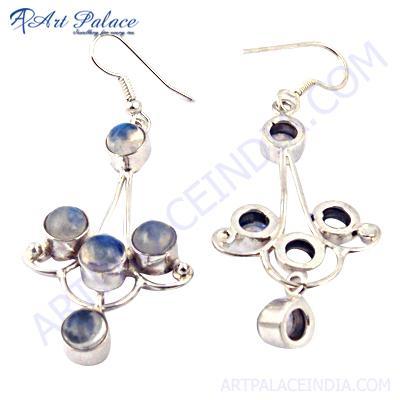 Fashion Accessories Rainbow Moonstone Gemstone Silver Earrings