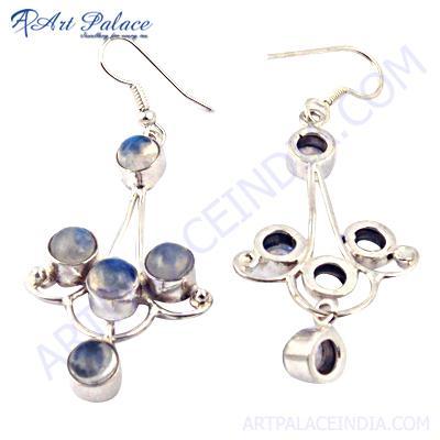 Fashion Accessories Rainbow Moonstone Gemstone Silver Earrings