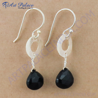 Nightlife Black Onyx Gemstone Fashionable Silver Earrings, 925 Sterling Silver Jewelry