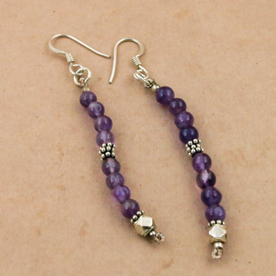 Celeb Style Amethyst Gemstone Beaded Silver Earrings