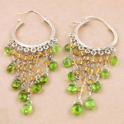 Party Wear Citrine & Peridot Gemstone Silver Beaded Earrings