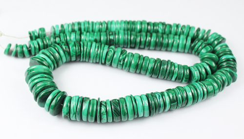 18 Inches - 7.5-15.5mm - Natural Green Malachite Smooth Tyre Beads Strand