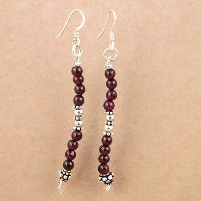 Girls Fashionable Garnet Gemstone Beaded Silver Earrings, 925 Sterling SIlver Jewelry