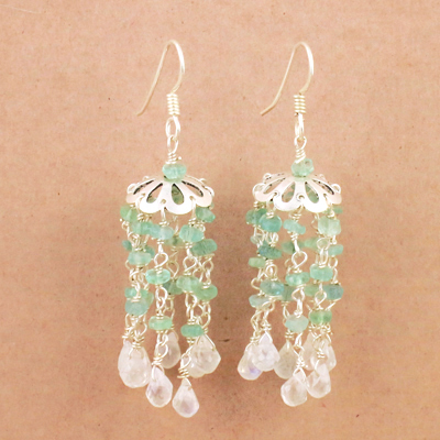 925 Sterling Silver Jewelry, New Arrival Apatite & Rainbow Moonstone Silver Earrings