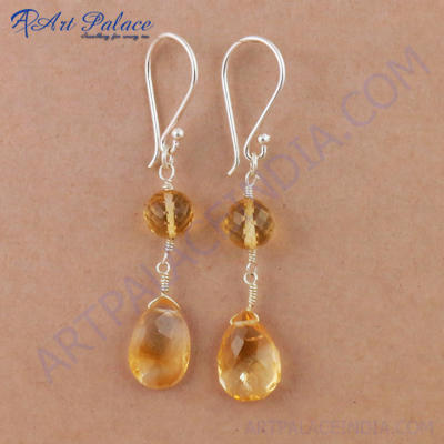 Hot! Dazzling Citrine Gemstone Silver Earrings, 925 Sterling Silver Beaded Jewelry