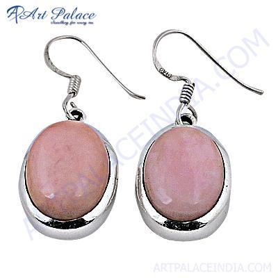 Trendy Pink Opalite Gemstone Silver Earrings