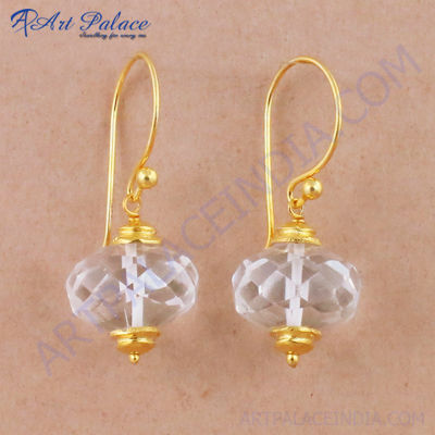 Charming Crystal Gemstone Gold Plated Silver Earrings, 925 Sterling Silver Jewelry