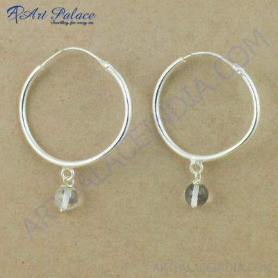 Decent Crystal Gemstone Silver Bali Earrings, 925 Sterling Silver Jewelry