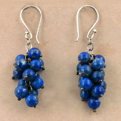 Latest Style Lapis Lazuli Gemstone Silver Earrings, 925 Sterling Silver Jewelry