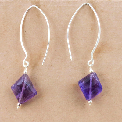 Trendy Amethyst Gemstone Silver Earrings, 925 Sterling Silver Jewelry