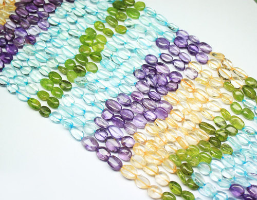 14 Inches - 10-11mm - Natural Multi Gemstone Smooth Oval Beads Strand - SF 49