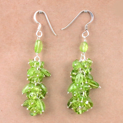 Cute Stylish Peridot Gemstone Silver Beaded Earrings