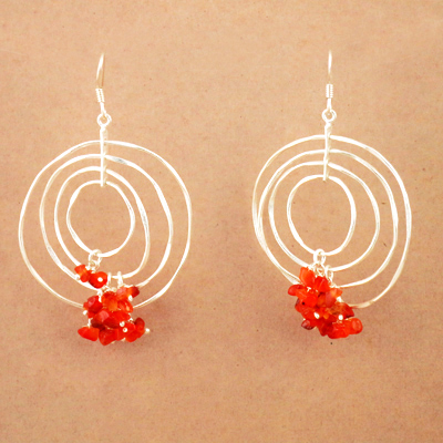 Spiral Fashionable Carnelian Gemstone Silver Earrings, 925 Sterling Silver Jewellery