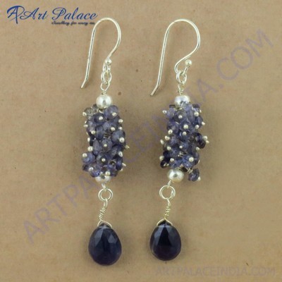 Truly Designer Iolite Gemstone Silver Earrings, 925 Sterling Silver Jewelry