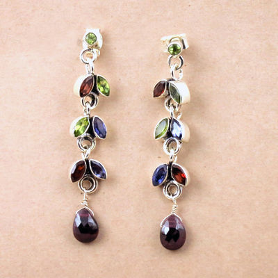 Charming Multi Gemstone Silver Earrings, 925 Sterling Silver Jewelry