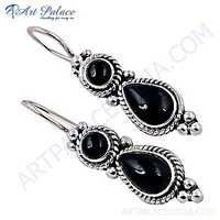 Traditional Designer Black Onyx Gemstone Silver Earrings