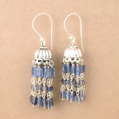 Indian Touch 925 Sterling Silver Jewelry, Iolite Gemstone Silver Earrings