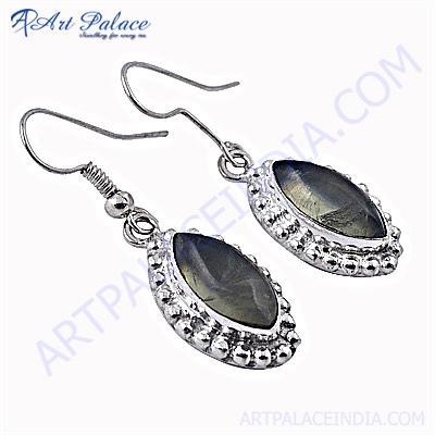 Party Wear Designer Prenite Gemstone Silver Earrings