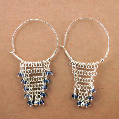 Festive Jewelry Iolite Gemstone Silver Beaded Earrings