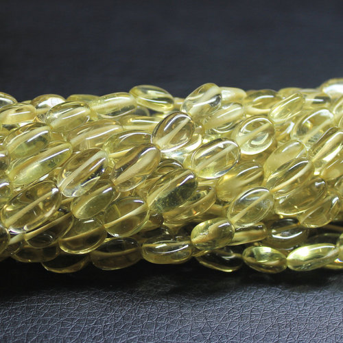 14 Inches 7-8mm Natural Lemon Quartz Smooth Polished Oval Nugget Beads