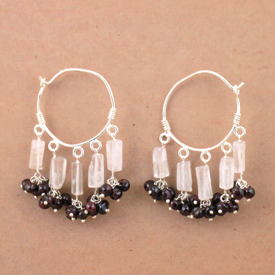 Fashion Accessories Crystal & Garnet Gemstone Silver Beaded Earrings