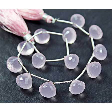 7 Inches - 10-11mm - Glass Rose Quartz Faceted Onion Drop Beads Strand