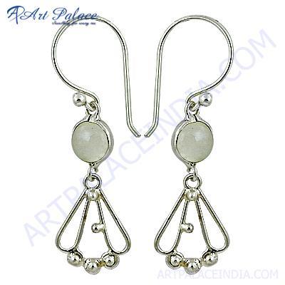 Unique Style Rainbow Moonstone Silver Earrings