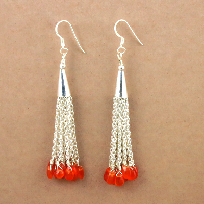 Unique Style Carnelian Gemstone Silver Earrings, 925 Sterling Silver Jewelry